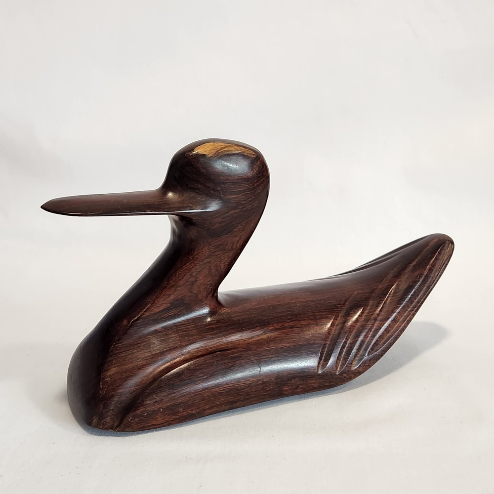Carved Ironwood Duck Figurine 9" Long Brown Heavy - *FLAW*‎